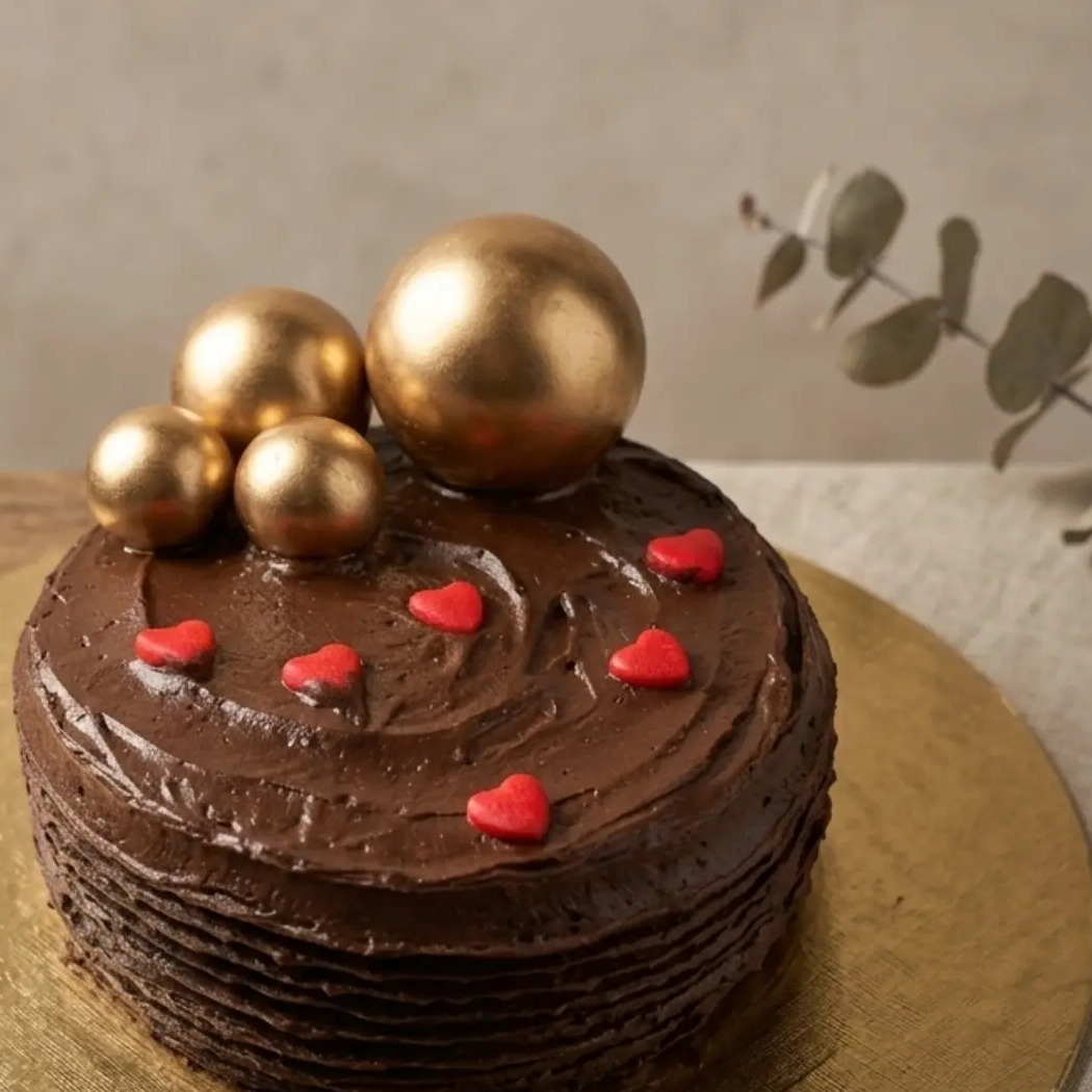 Golden chocolate bento cake close-up