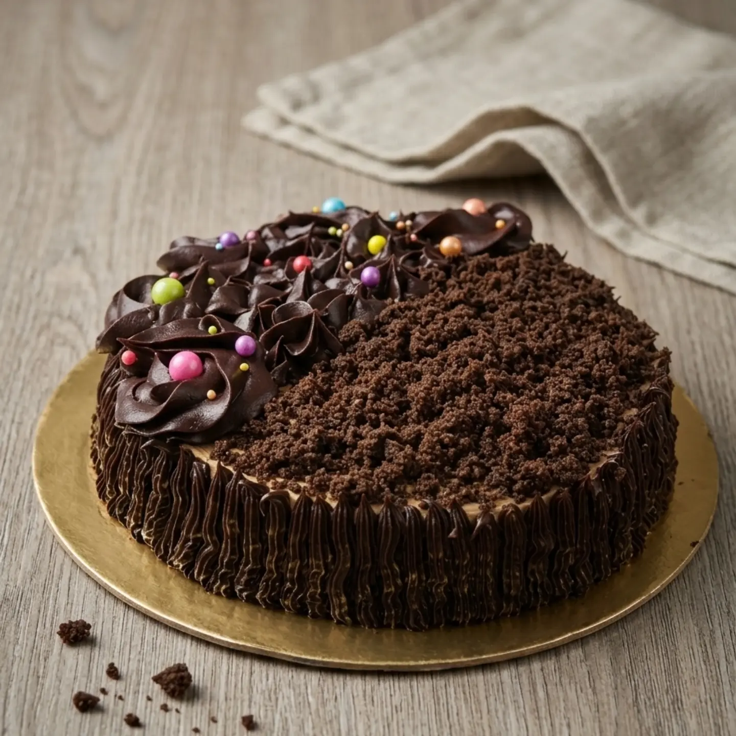 Choco crumble cake with chocolate shards
