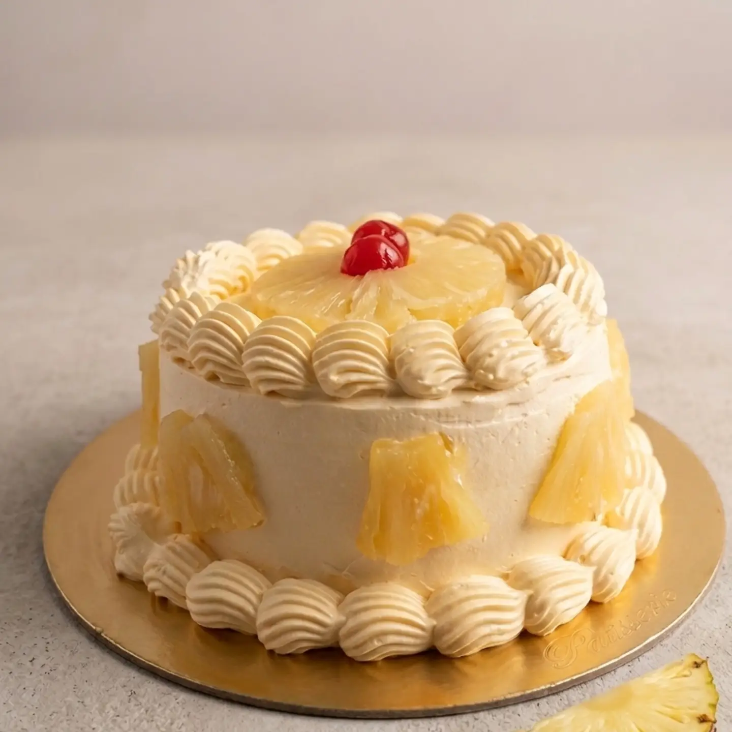 Classic pineapple cake with fresh cherry